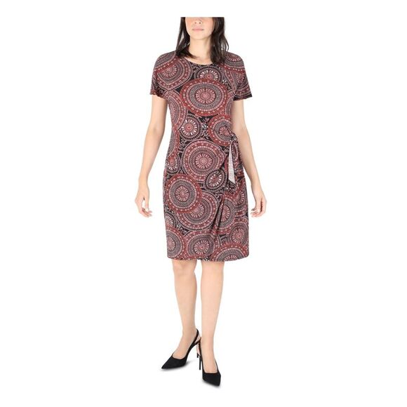 Robbie Bee Women's V Neck Short Sleeve Jersey Midi Dress Black Size Petite Small